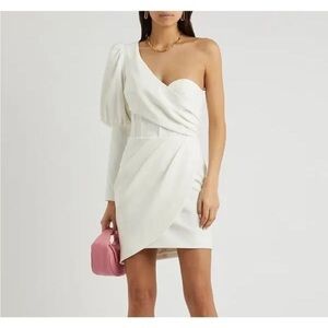 NWT Lavish Alice White One Sleeve Overlay Mesh Corset Mini Dress Size 2